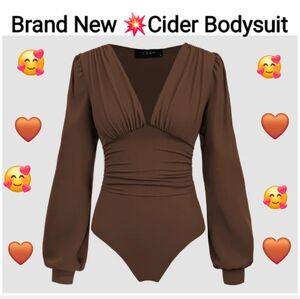 Cider Jersey V-neck Solid Ruched Brown Bodysuit Size XL